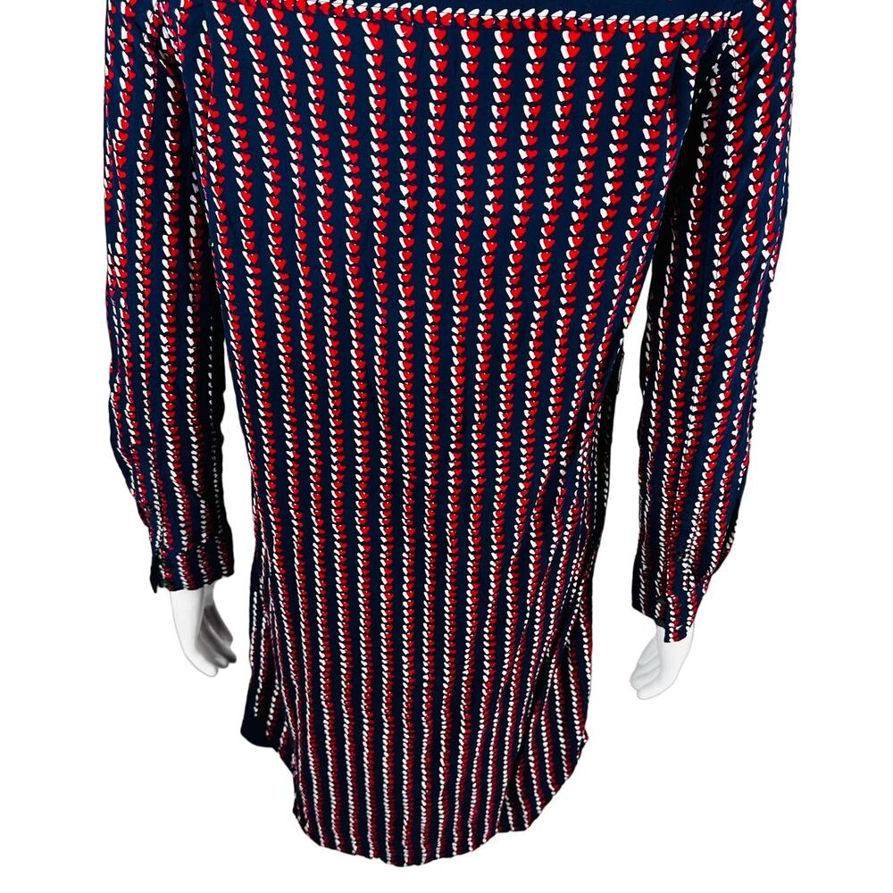 Draper James Womans Size 2 Shirt Dress Button Front Blue Hearts Long Sleeve - Picture 9 of 9